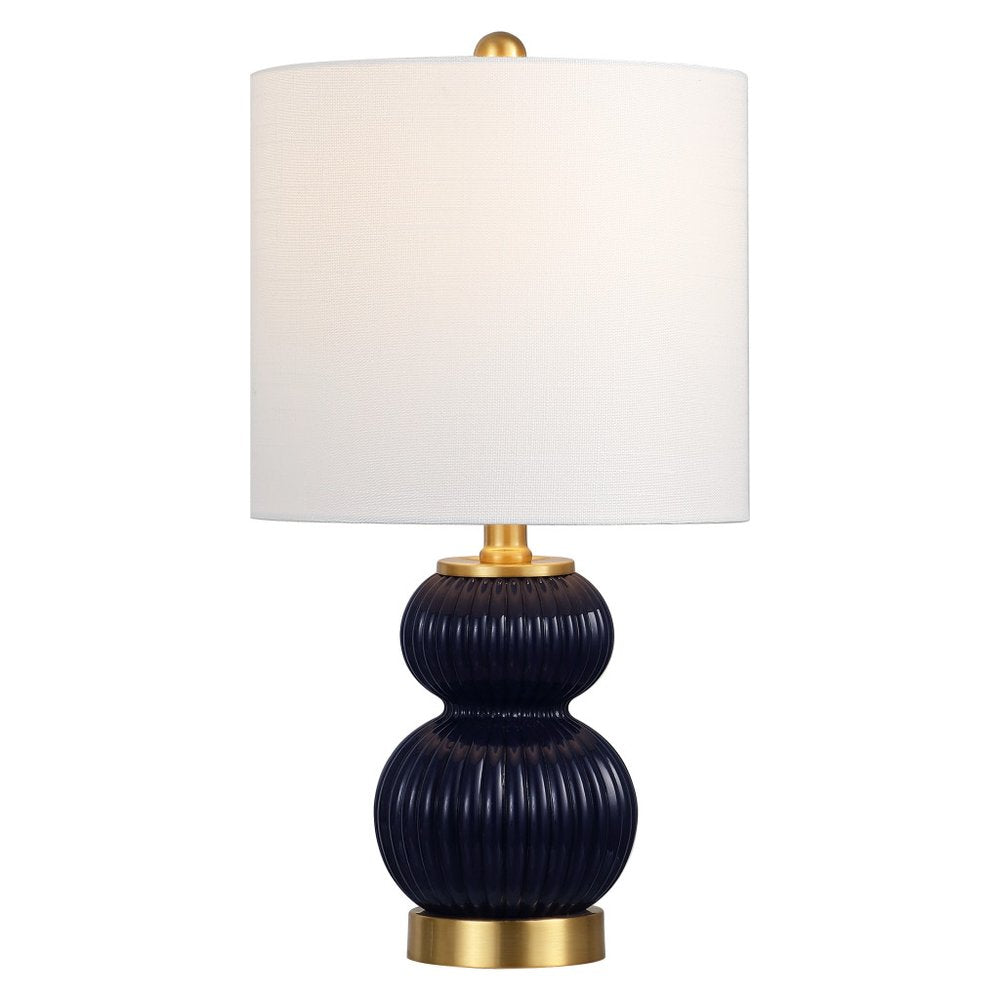 20" Navy Blue And Gold Gourd Table Lamp With Drum Shade HomeRoots