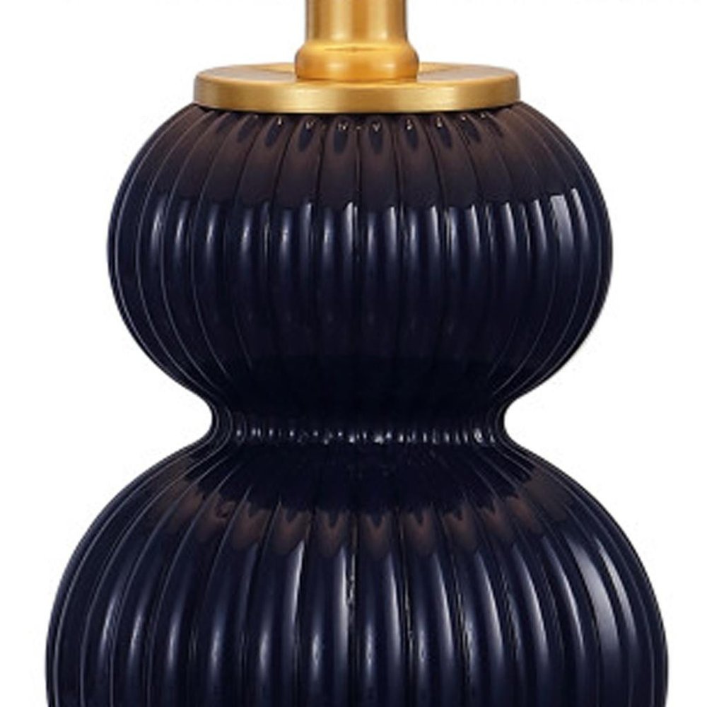 20" Navy Blue And Gold Gourd Table Lamp With Drum Shade HomeRoots