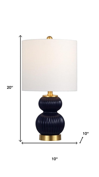 20" Navy Blue And Gold Gourd Table Lamp With Drum Shade HomeRoots