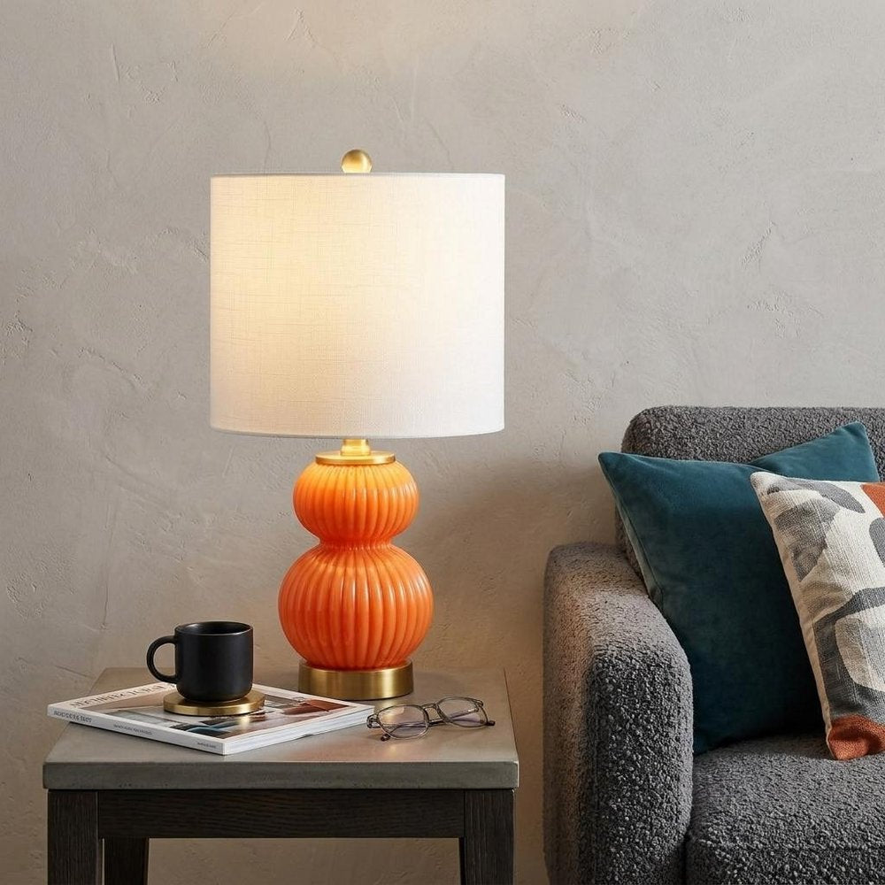20" Gold Gourd Table Lamp With Drum Shade HomeRoots