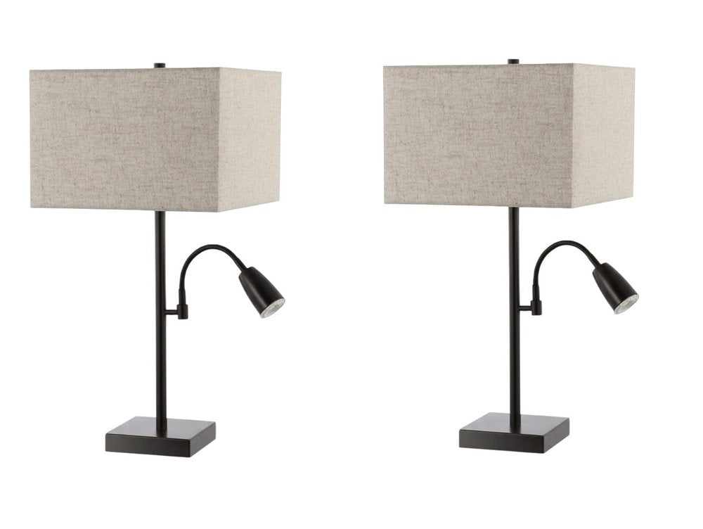 Set of Two 26" Antiqued Bronze Swing Arm Table Lamps With Square Shades — view 6