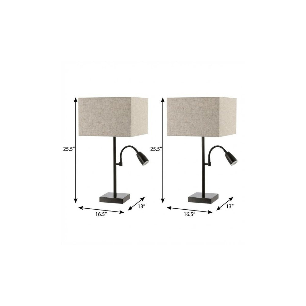 Set of Two 26" Antiqued Bronze Swing Arm Table Lamps With Square Shades — view 9
