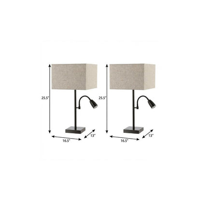 Set of Two 26" Antiqued Bronze Swing Arm Table Lamps With Square Shades