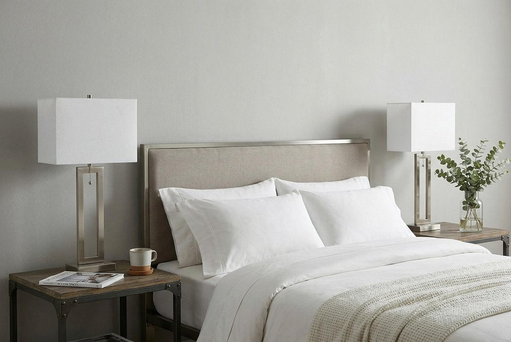 Set of Two 29" Nickel Table Lamps With Shades — view 8