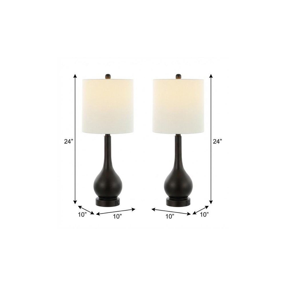 Set of Two 24" Antiqued Bronze Gourd Table Lamps With Drum Shades — view 5