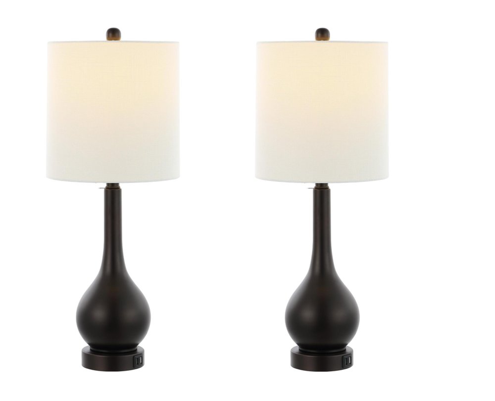 Set of Two 24" Antiqued Bronze Gourd Table Lamps With Drum Shades — view 2