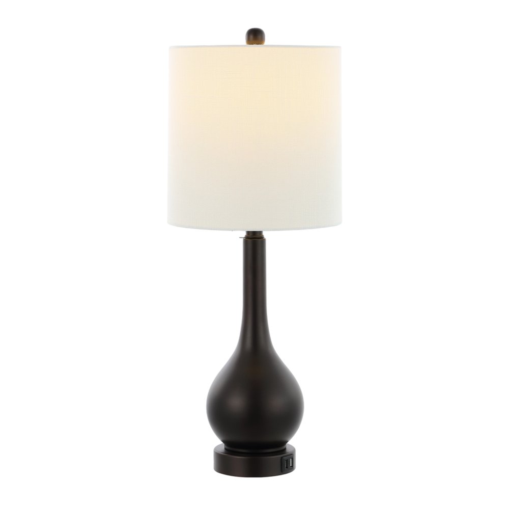 Set of Two 24" Antiqued Bronze Gourd Table Lamps With Drum Shades — view 3