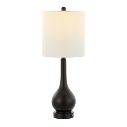 Set of Two 24" Antiqued Bronze Gourd Table Lamps With Drum Shades