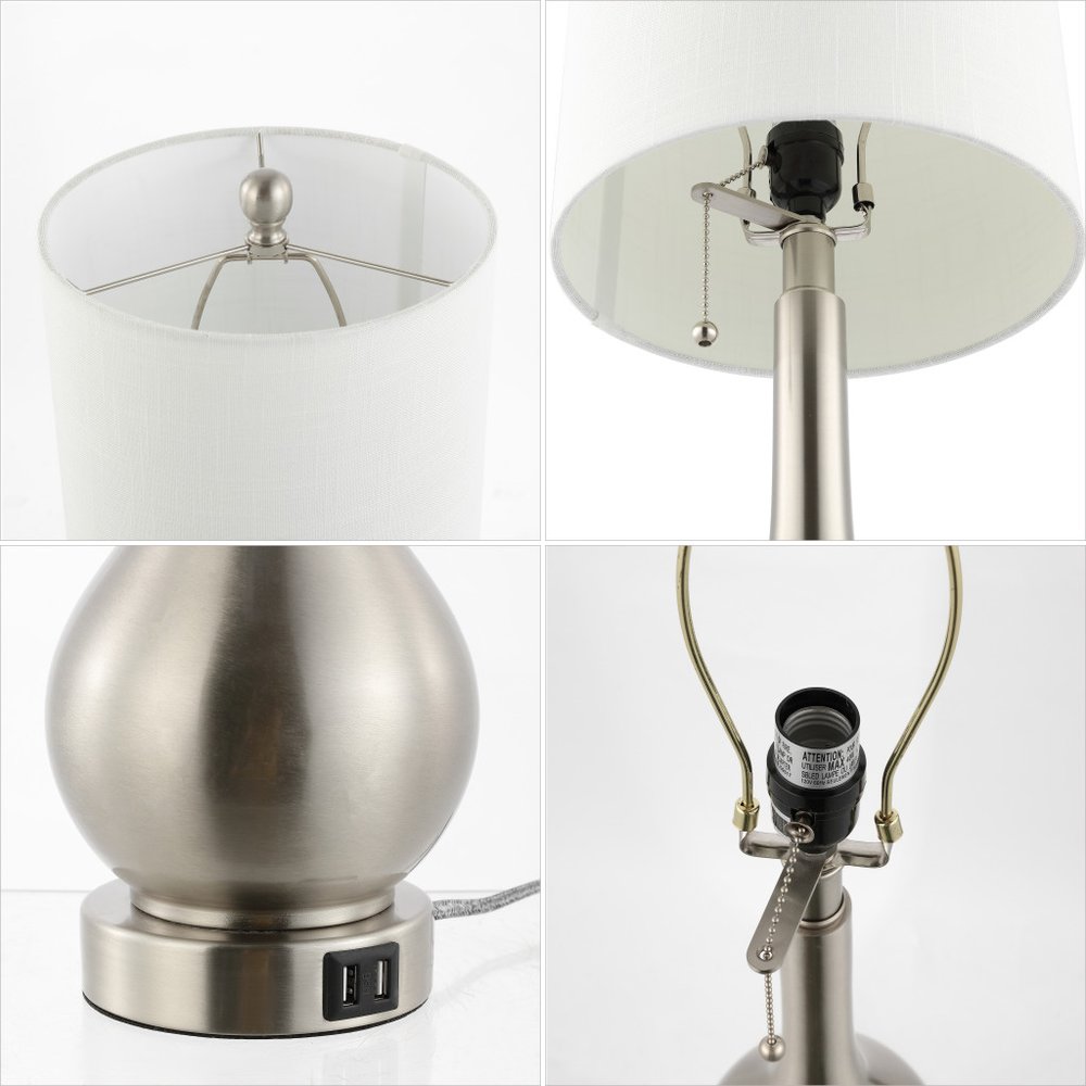 Set of Two 24" Nickel Gourd Table Lamps With Drum Shades HomeRoots