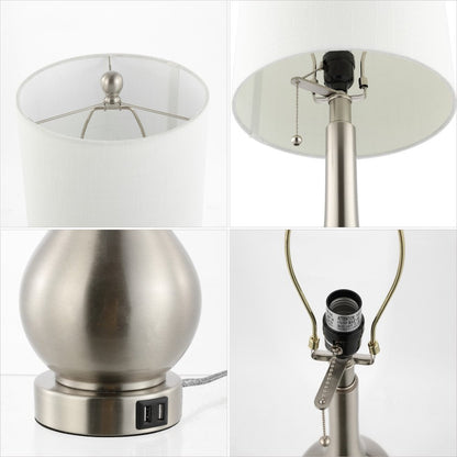 Set of Two 24" Nickel Gourd Table Lamps With Drum Shades HomeRoots