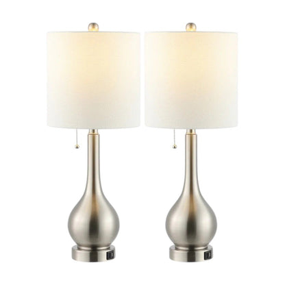 Set of Two 24" Nickel Gourd Table Lamps With Drum Shades HomeRoots