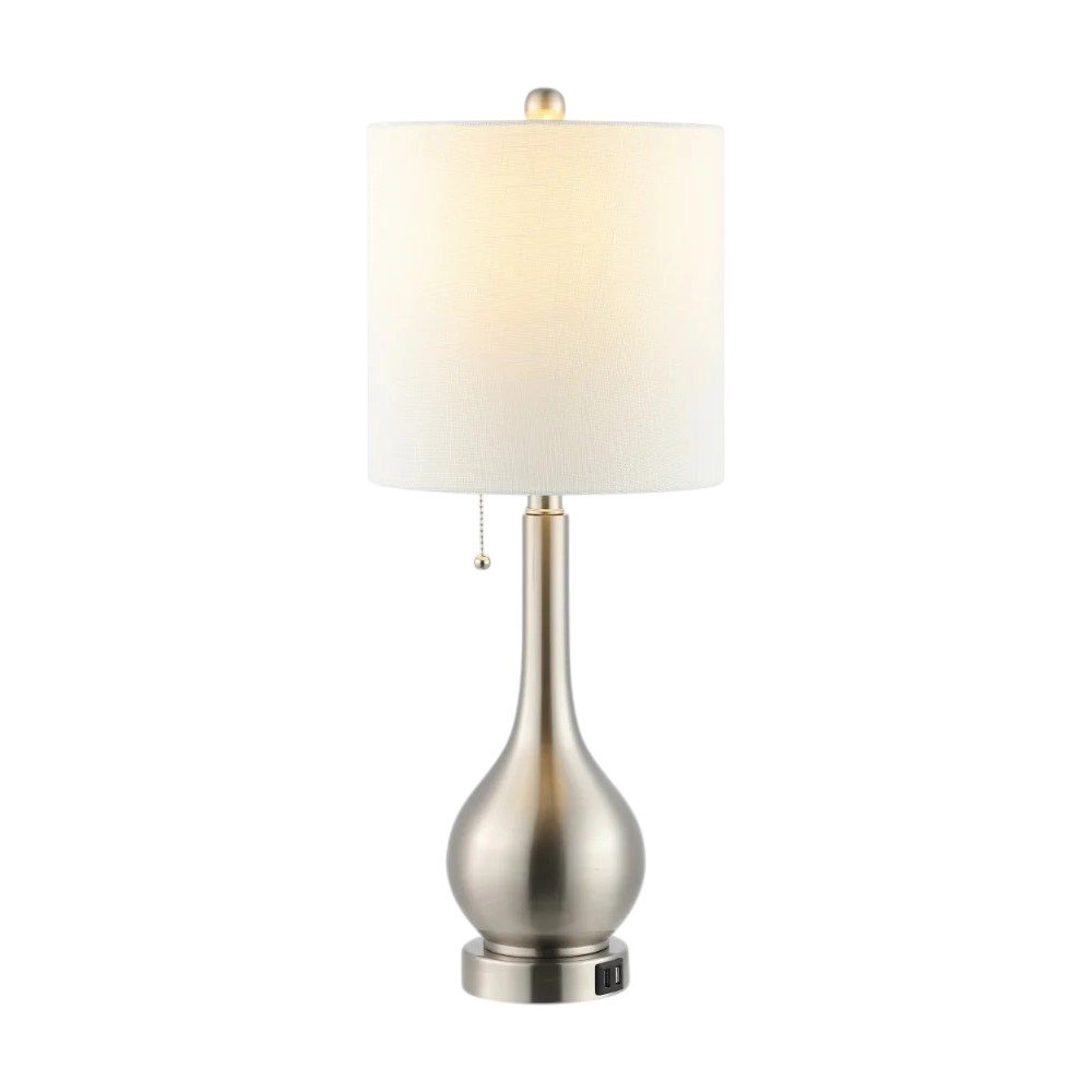Set of Two 24" Nickel Gourd Table Lamps With Drum Shades HomeRoots