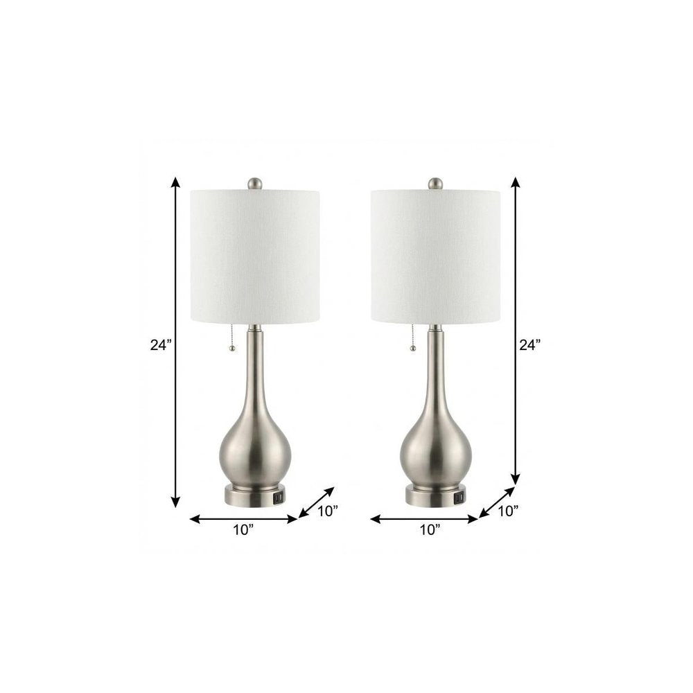 Set of Two 24" Nickel Gourd Table Lamps With Drum Shades HomeRoots