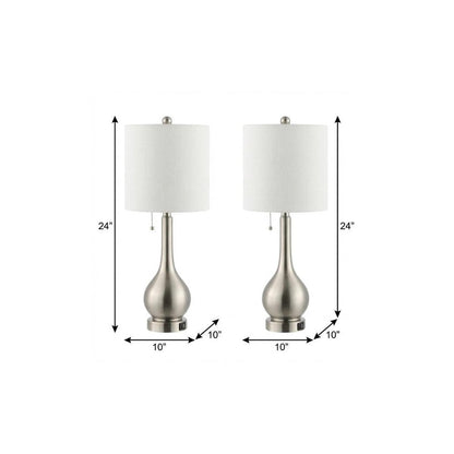 Set of Two 24" Nickel Gourd Table Lamps With Drum Shades HomeRoots