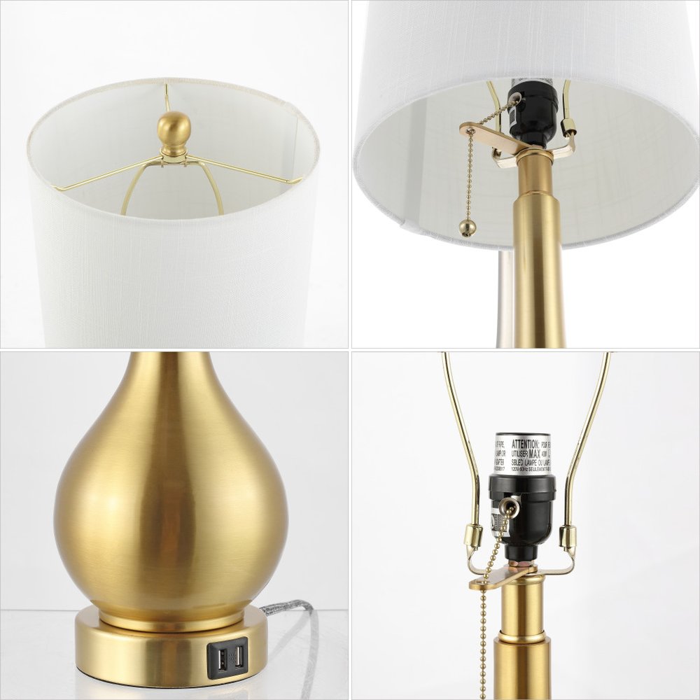 Set of Two 24" Gold Gourd Table Lamps With Drum Shades HomeRoots