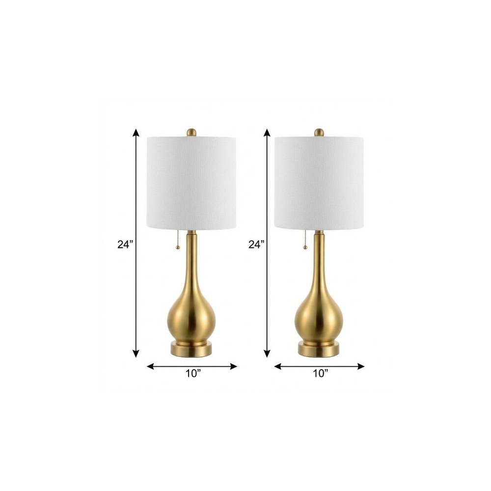 Set of Two 24" Gold Gourd Table Lamps With Drum Shades HomeRoots
