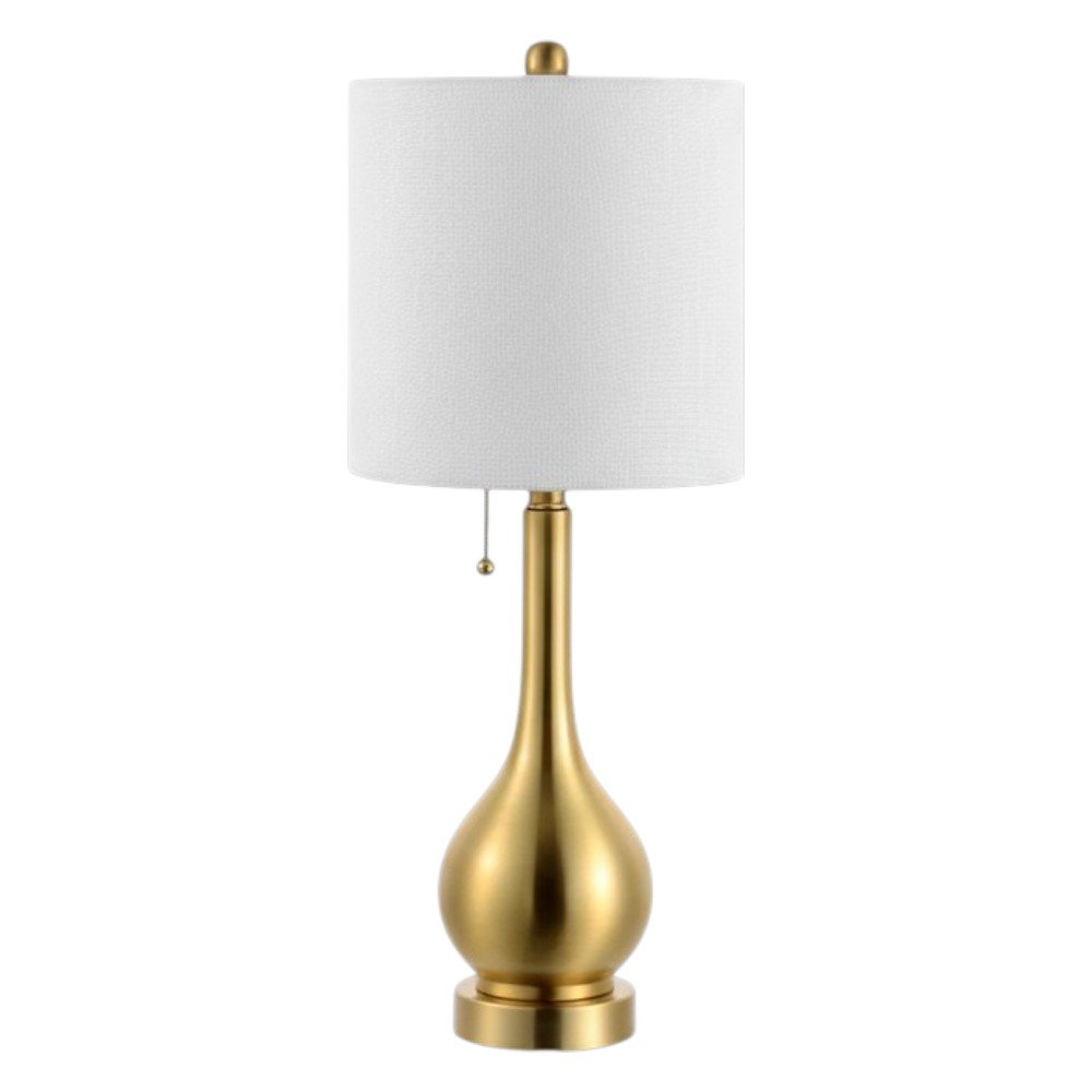 Set of Two 24" Gold Gourd Table Lamps With Drum Shades HomeRoots