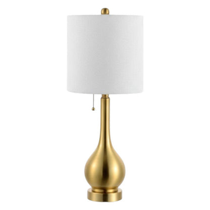 Set of Two 24" Gold Gourd Table Lamps With Drum Shades HomeRoots