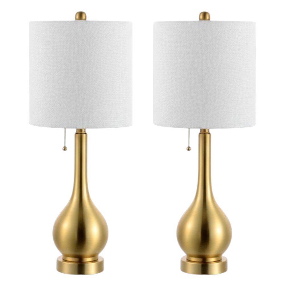 Set of Two 24" Gold Gourd Table Lamps With Drum Shades HomeRoots