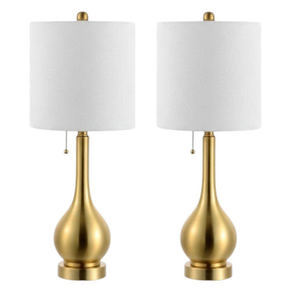 Set of Two 24" Gold Gourd Table Lamps With Drum Shades HomeRoots