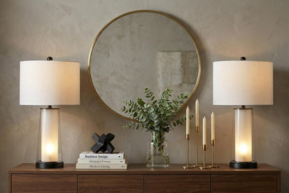 Set of Two 26" Antiqued Bronze Lighthouse Table Lamps With Drum Shades HomeRoots