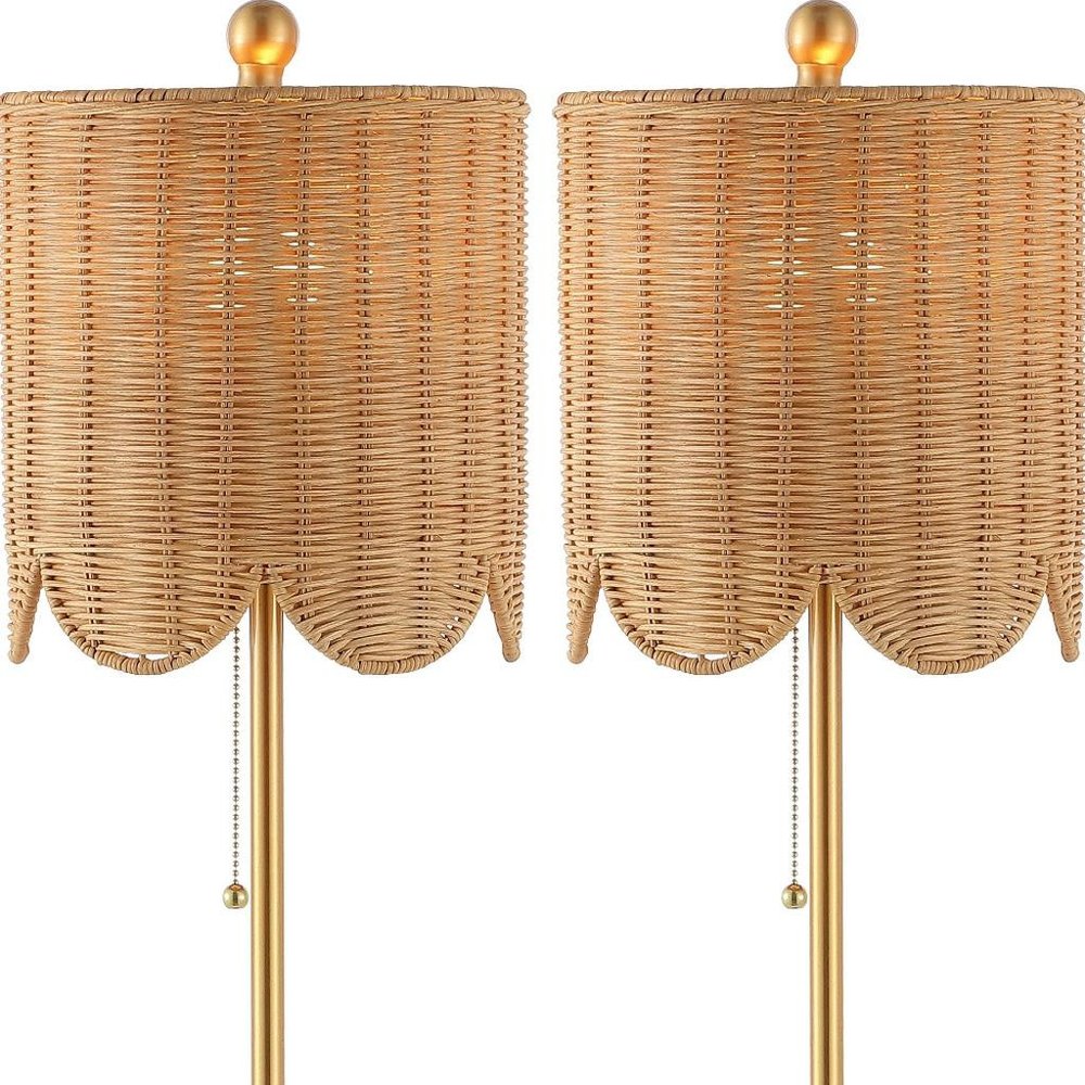 Set of Two 28" Brown Table Lamps With Drum Shades — view 3