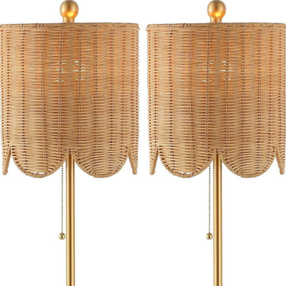 Set of Two 28" Brown Table Lamps With Drum Shades