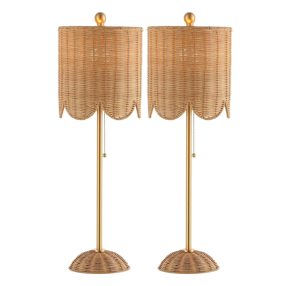 Set of Two 28" Brown Table Lamps With Drum Shades — view 4