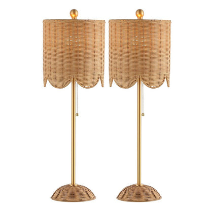 Set of Two 28" Brown Table Lamps With Drum Shades