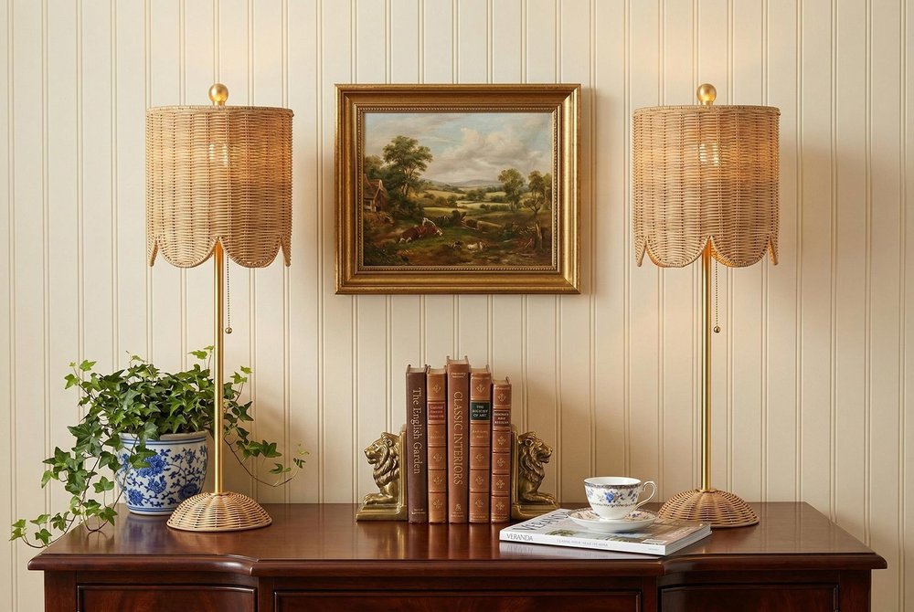 Set of Two 28" Brown Table Lamps With Drum Shades — view 7