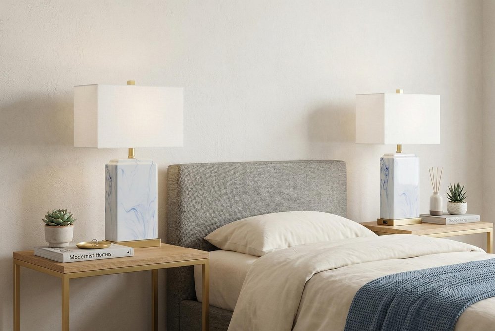 Set of Two 25" Gold Table Lamps With Shades — view 7