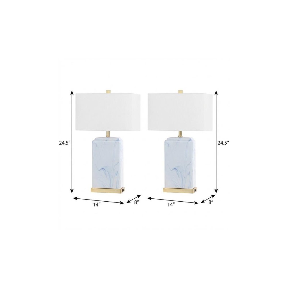 Set of Two 25" Gold Table Lamps With Shades — view 6