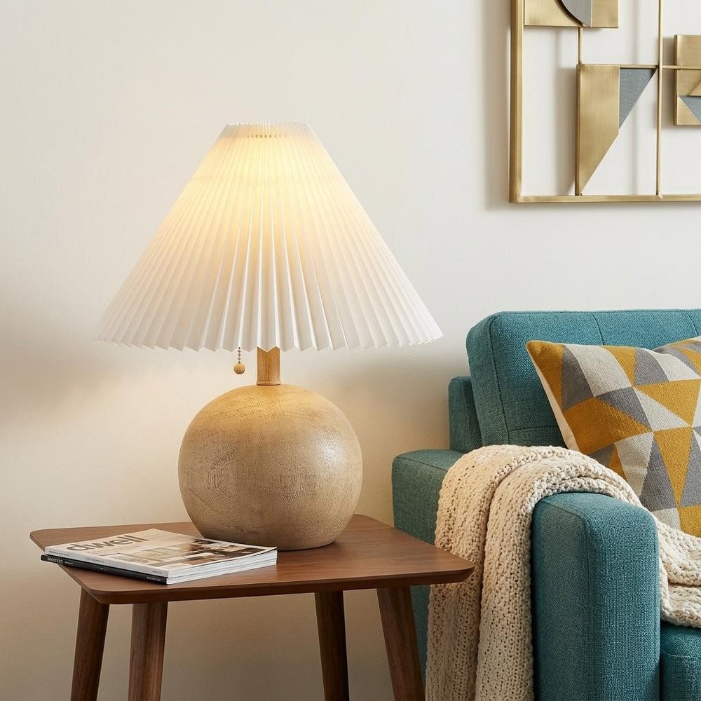 17" Beige Ribbed Round Table Lamp With Empire Shade HomeRoots