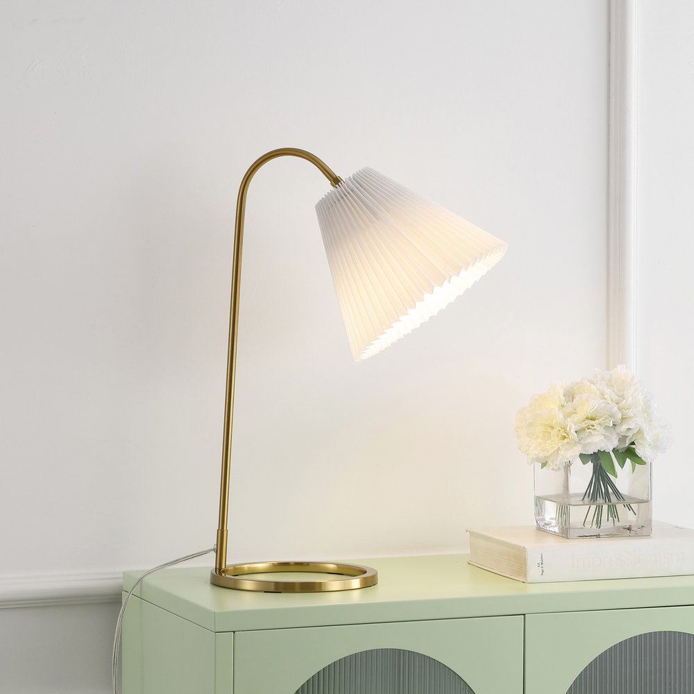 22" Gold Ribbed Swing Arm Geometric Arched Lamp With Empire Shade HomeRoots