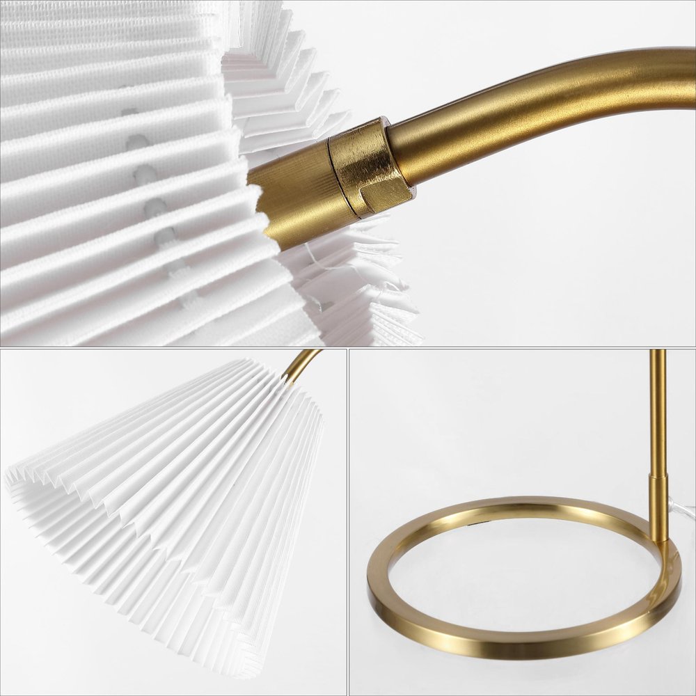 22" Gold Ribbed Swing Arm Geometric Arched Lamp With Empire Shade HomeRoots