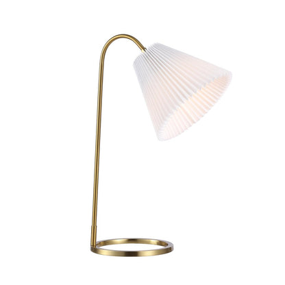 22" Gold Ribbed Swing Arm Geometric Arched Lamp With Empire Shade HomeRoots