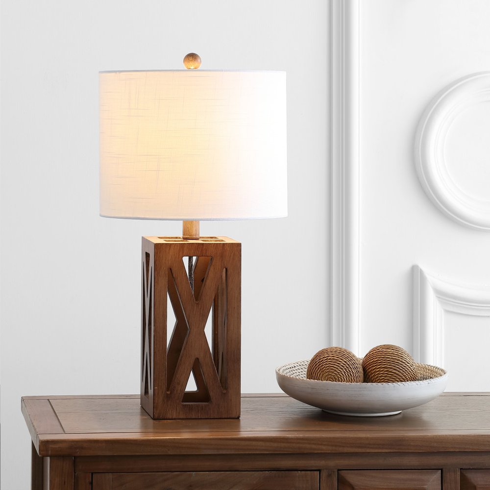 22" Brown Table Lamp With Drum Shade — view 1