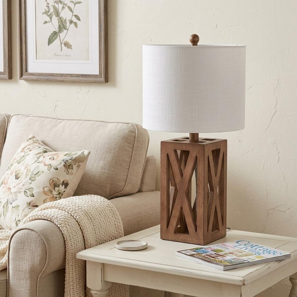 22" Brown Table Lamp With Drum Shade — view 7