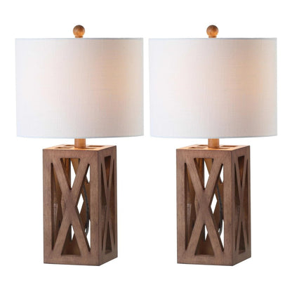 Set of Two 22" Brown Table Lamps With Drum Shades HomeRoots