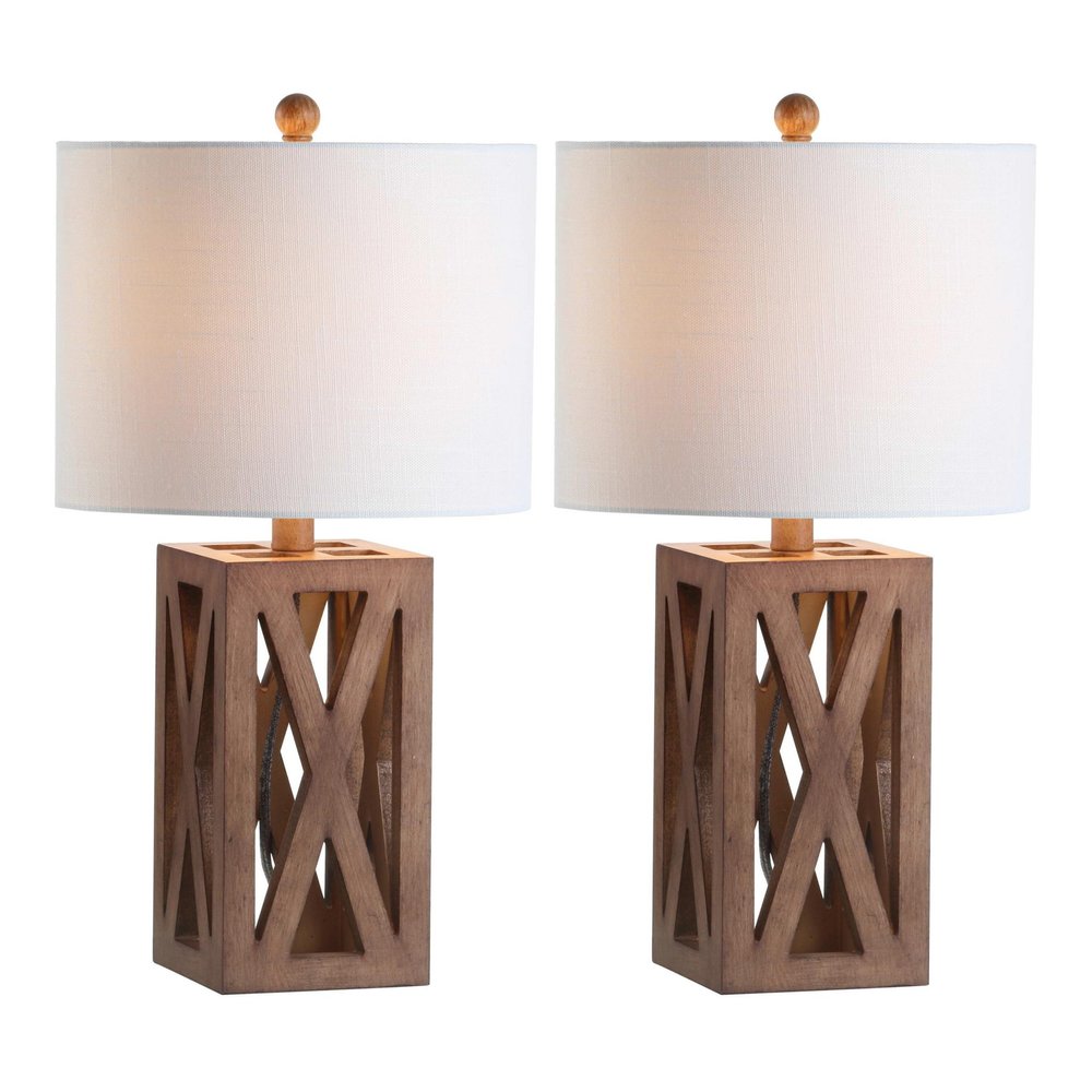 Set of Two 22" Brown Table Lamps With Drum Shades HomeRoots