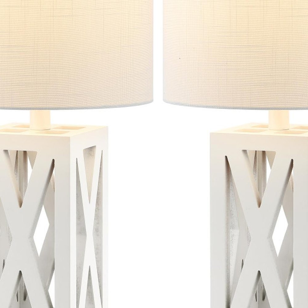 Set of Two 22" White Table Lamps With Drum Shades HomeRoots