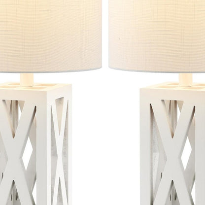 Set of Two 22" White Table Lamps With Drum Shades HomeRoots