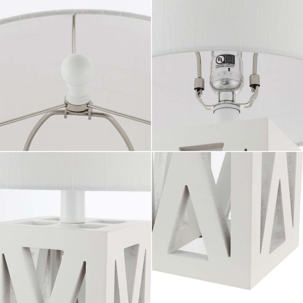 Set of Two 22" White Table Lamps With Drum Shades HomeRoots