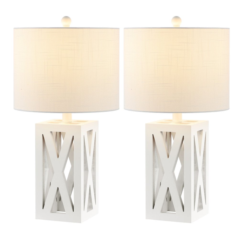 Set of Two 22" White Table Lamps With Drum Shades HomeRoots