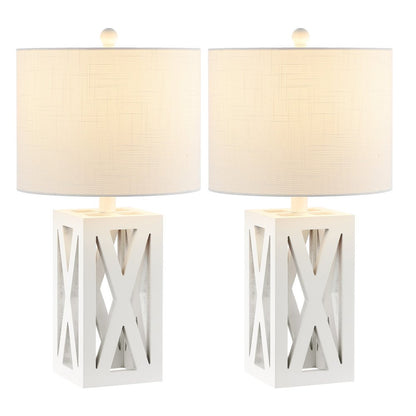 Set of Two 22" White Table Lamps With Drum Shades HomeRoots