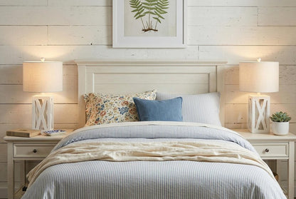 Set of Two 22" White Table Lamps With Drum Shades HomeRoots