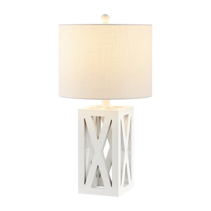 Set of Two 22" White Table Lamps With Drum Shades HomeRoots