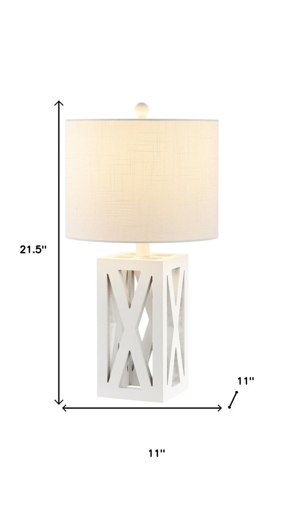 Set of Two 22" White Table Lamps With Drum Shades HomeRoots