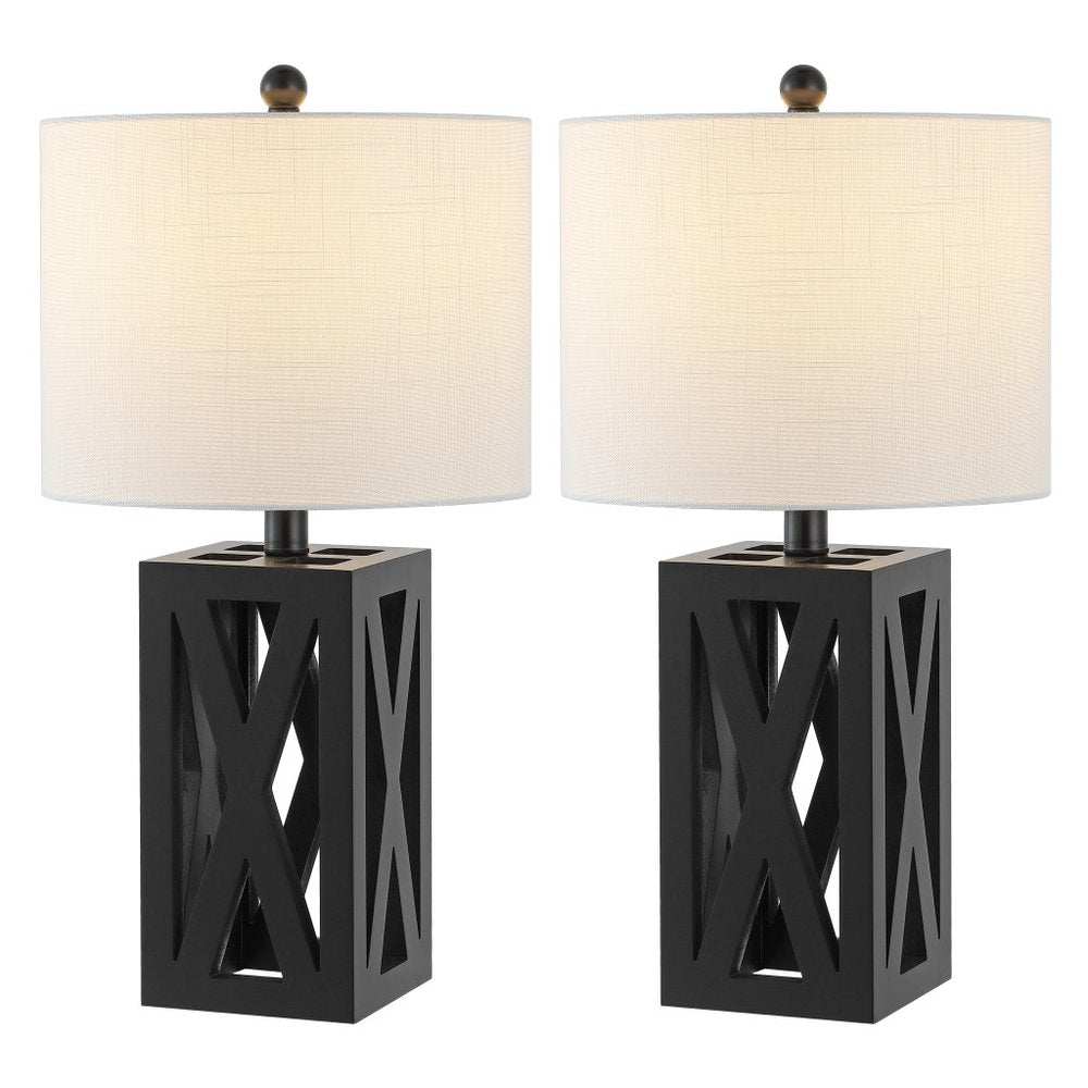 Set of Two 22" Black Table Lamps With Drum Shades HomeRoots