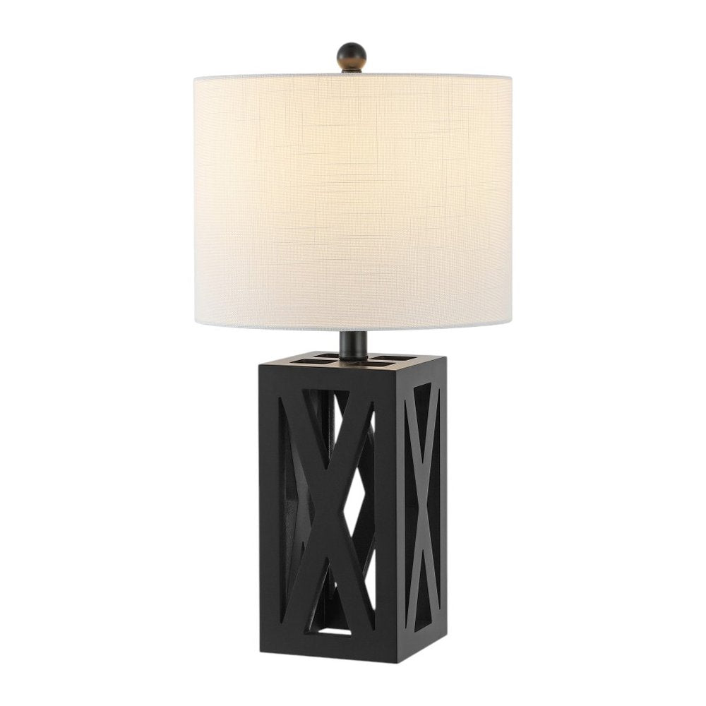 Set of Two 22" Black Table Lamps With Drum Shades HomeRoots